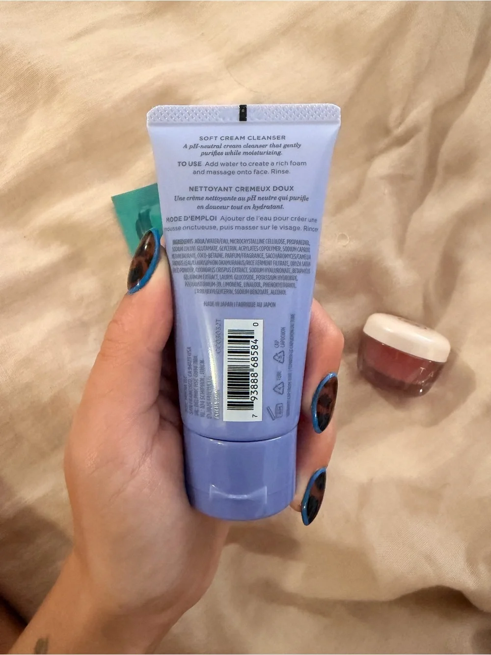 Tatcha skincare trio in lavender, teal & red